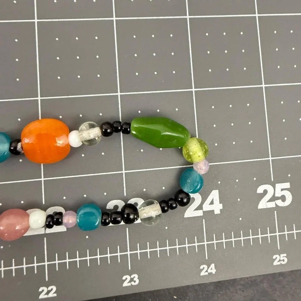 Vintage Eclectic Multi Color Glass Bead Necklace Long Single Strand Boho Style